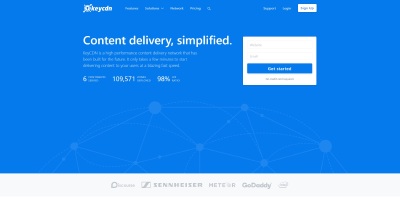 Image of home page at keycdn content delivery delivery website, another website made with HUGO content management system.