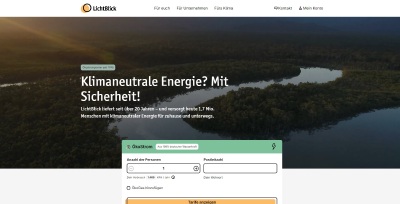 Image of Licht Blick home page, a main stream eco-alternative energy website developed with HUGO SWG.
