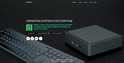 Image of home page for Manjaro, open source operating system built on Linux kernal. This page is another example of savvy web masters using HUGO CMS.