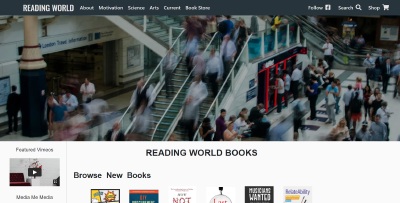 Image of home page of READING WORLD MAGAZINE, a magazine for people who read books, developed with HUGO CMS @ Build Hello Web Development