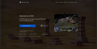 Image of Warzone Games home page, made from html, css, javascript on the HUGO content management system.